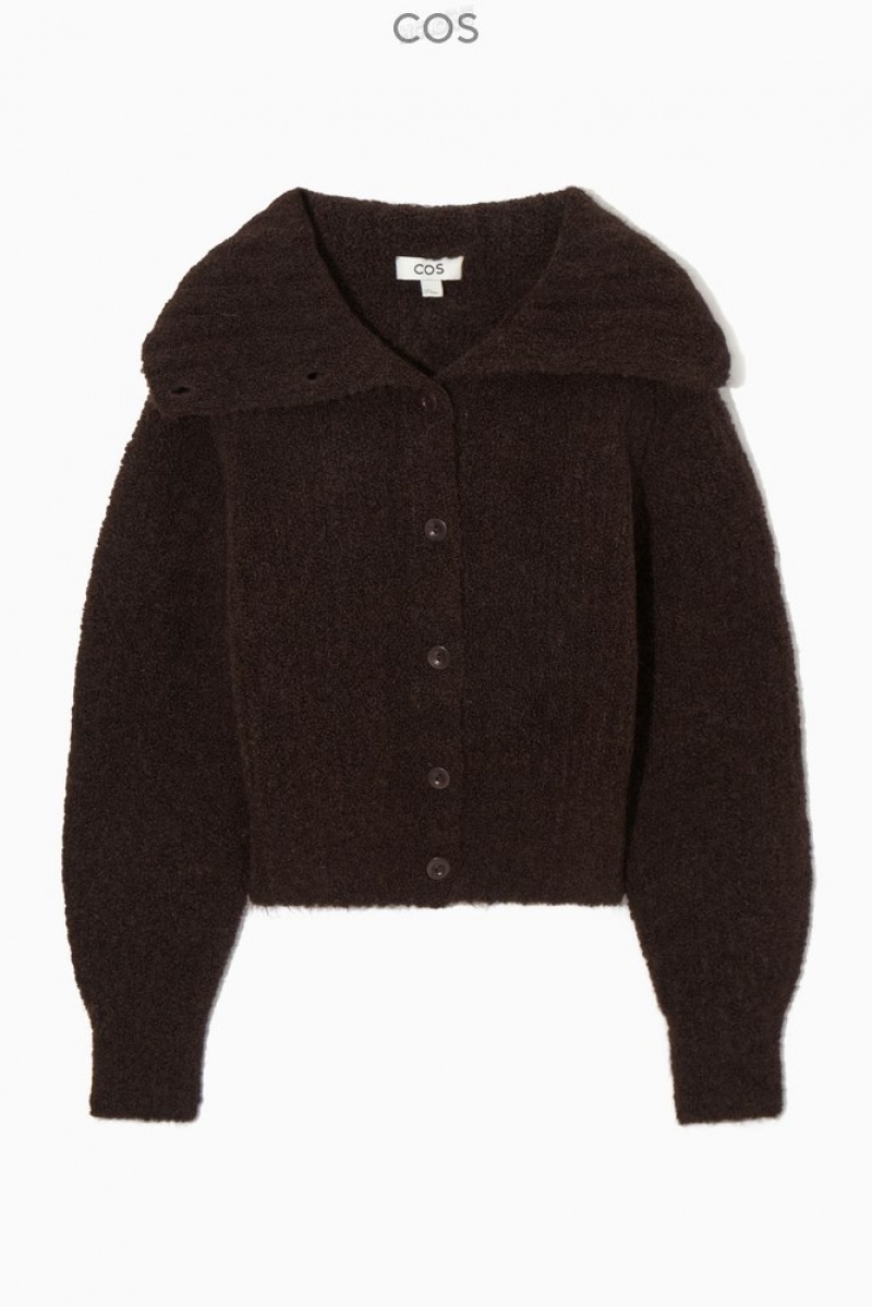 Dark Brown COS Spread-Collar Textured Alpaca Cardigan Sweaters & Cardigans | 079286-EYB