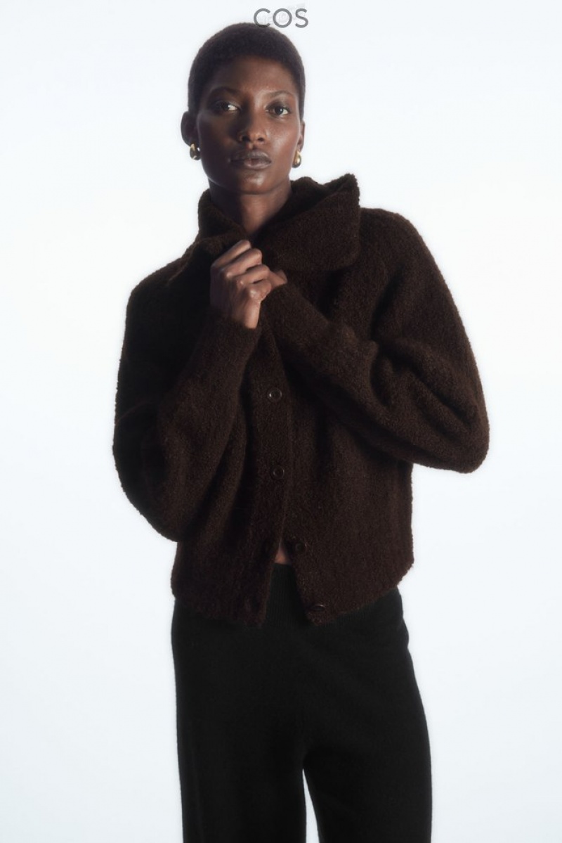 Dark Brown COS Spread-Collar Textured Alpaca Cardigan Sweaters & Cardigans | 079286-EYB