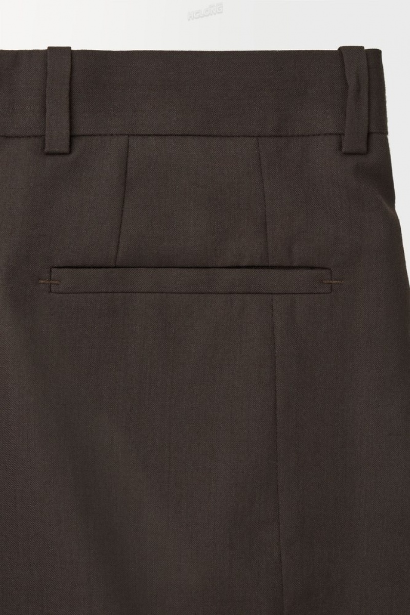 Dark Brown COS The Pleated Wool Pants Suit Pants | 158293-WHN