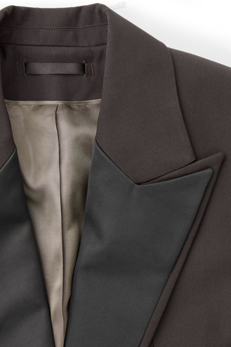 Dark Brown COS The Satin-Lapel Tuxedo Jacket Blazers & Tailoring | 903172-TVB