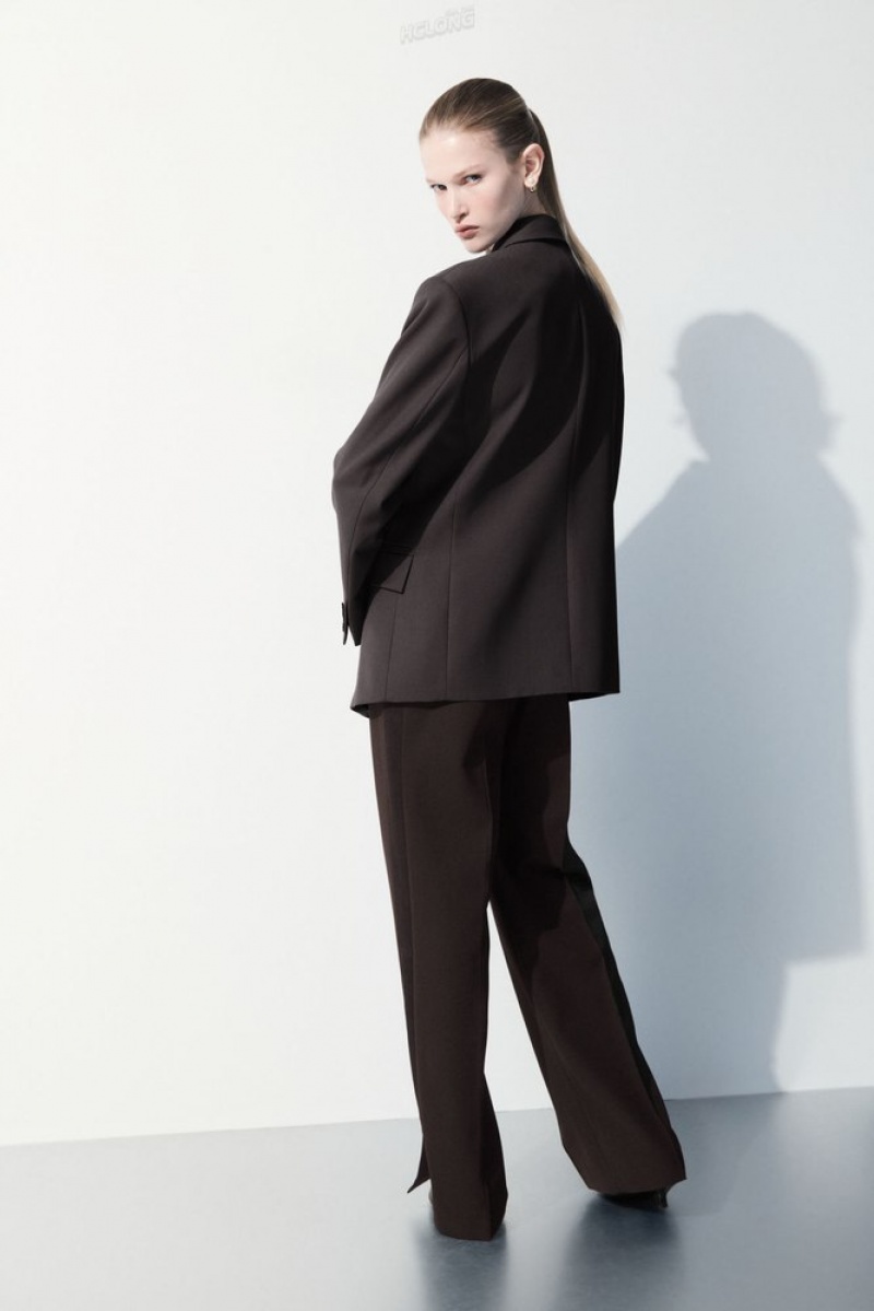 Dark Brown COS The Tuxedo-Stripe Trousers Pants | 324658-PKS