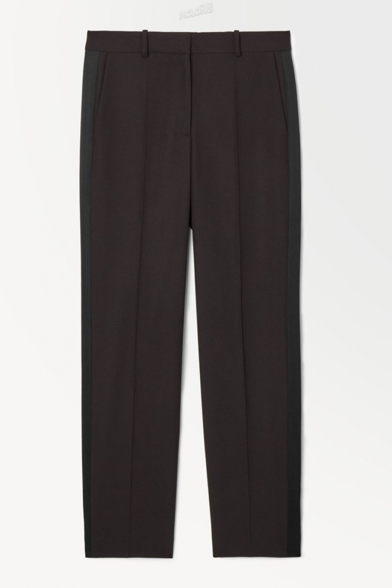 Dark Brown COS The Tuxedo-Stripe Trousers Pants | 324658-PKS