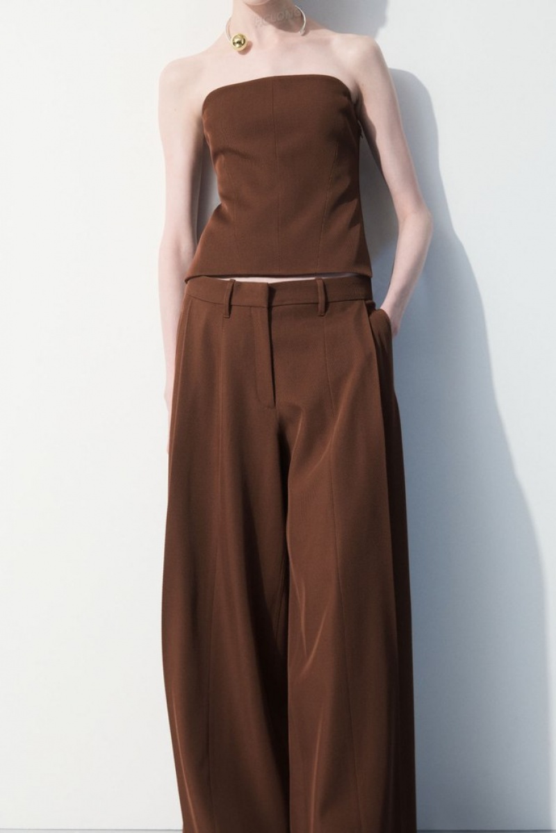 Dark Brown COS The Wide-Leg Wool Trousers Pants | 457623-NPD