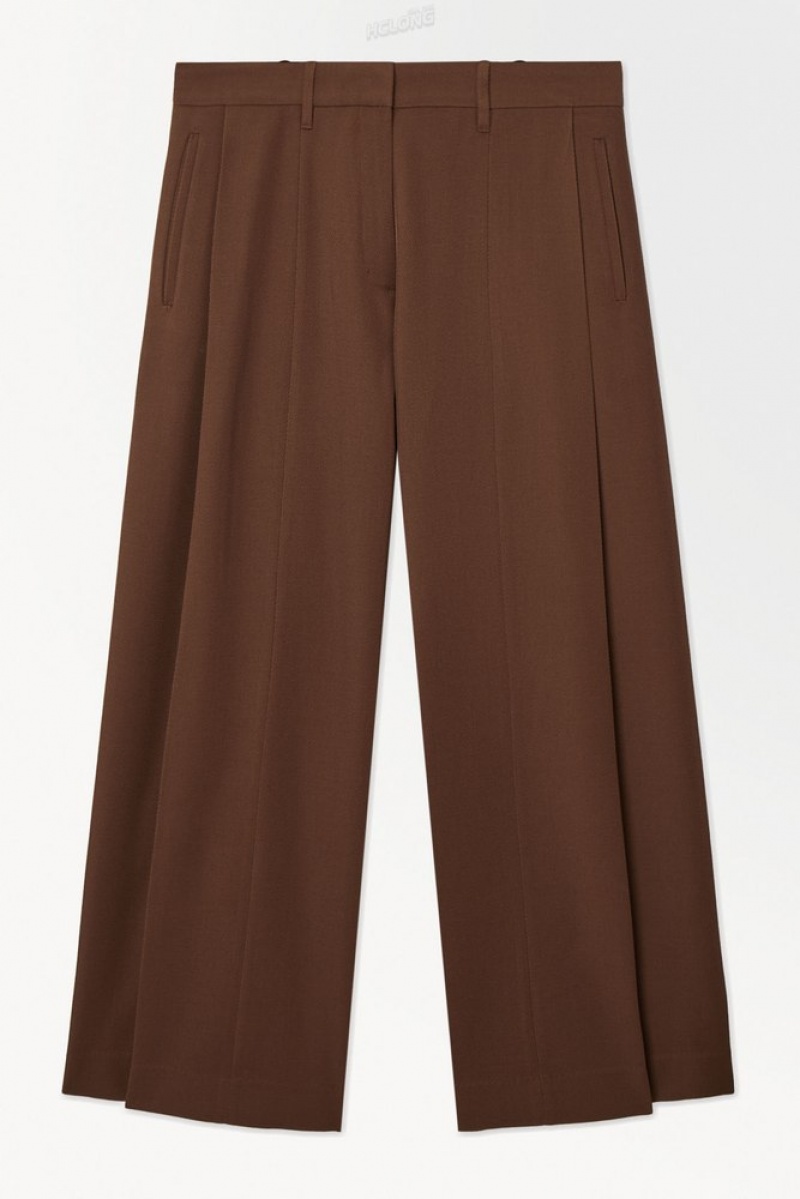 Dark Brown COS The Wide-Leg Wool Trousers Pants | 457623-NPD