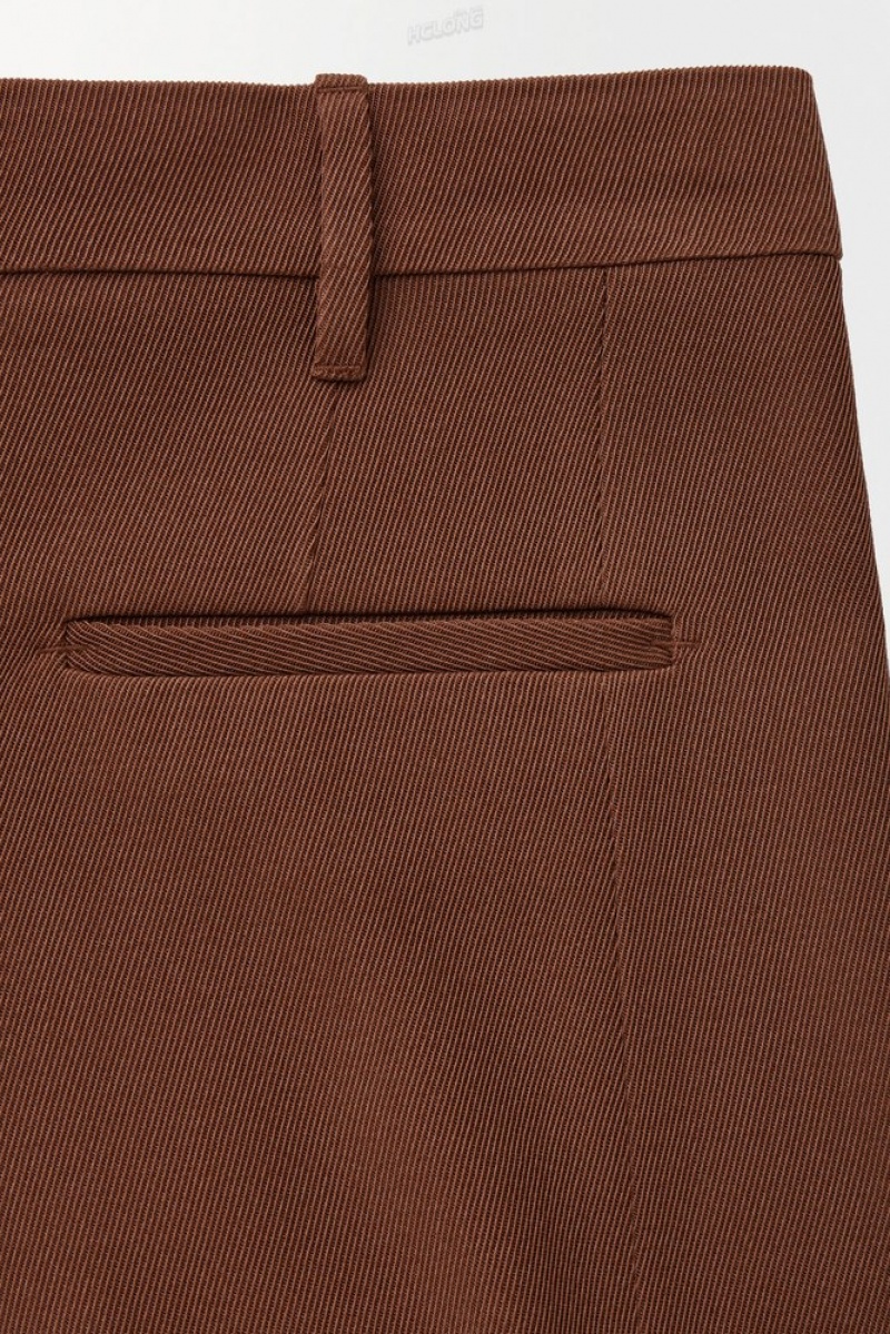 Dark Brown COS The Wide-Leg Wool Trousers Pants | 457623-NPD