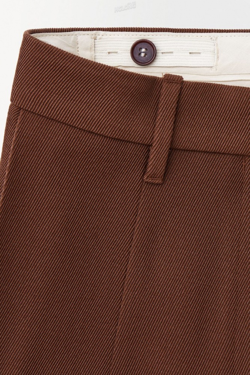 Dark Brown COS The Wide-Leg Wool Trousers Pants | 457623-NPD