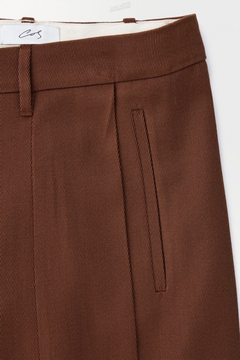 Dark Brown COS The Wide-Leg Wool Trousers Pants | 457623-NPD