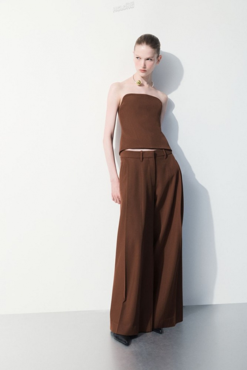 Dark Brown COS The Wide-Leg Wool Trousers Pants | 457623-NPD