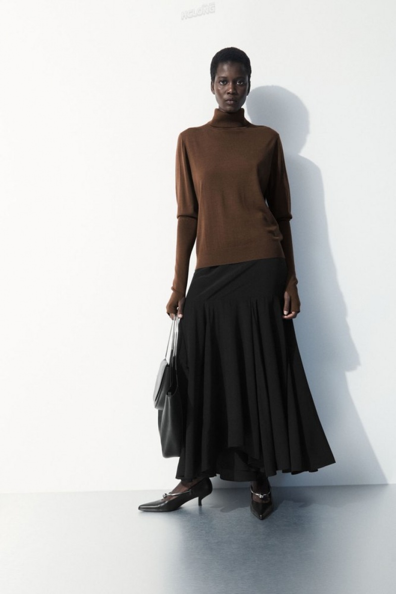 Dark Brown COS The Wool Roll-Neck Jumper Sweaters & Cardigans | 276418-TIG