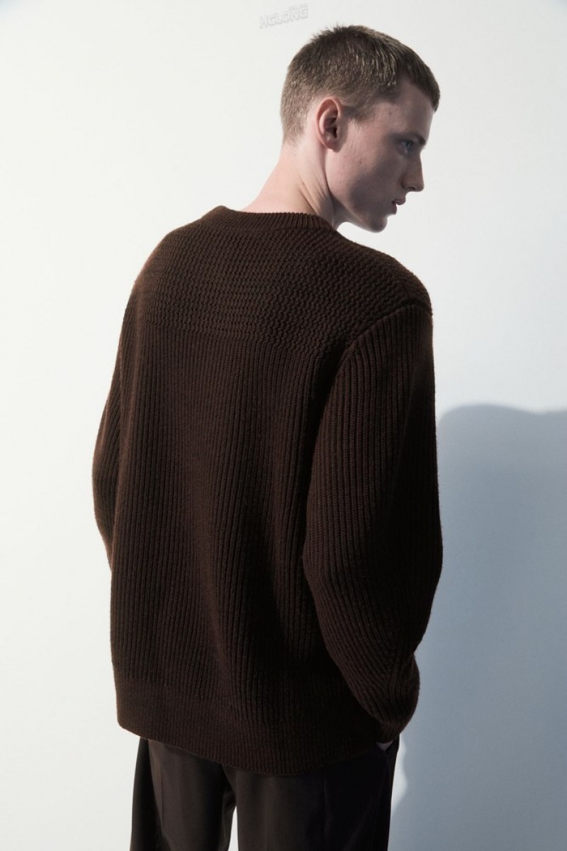 Dark Brown MéLange COS The Panelled Wool Jumper Sweaters & Cardigans | 381529-YDB