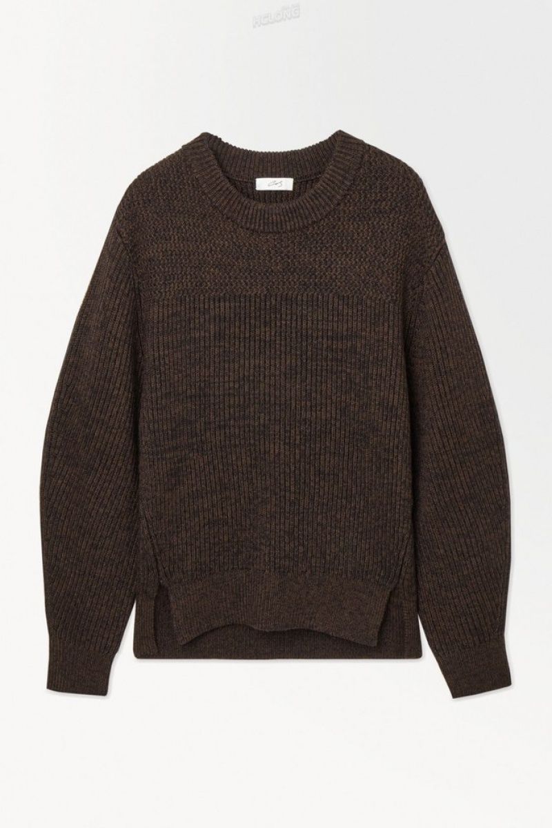 Dark Brown MéLange COS The Panelled Wool Jumper Sweaters & Cardigans | 381529-YDB