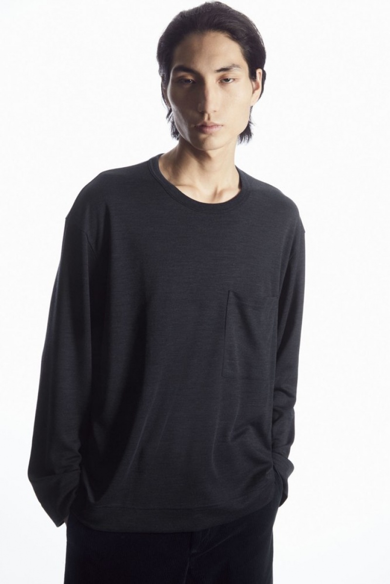 Dark Brown MéLange COS Wool-Blend Long-Sleeved T-Shirt T-shirts | 690821-NDS