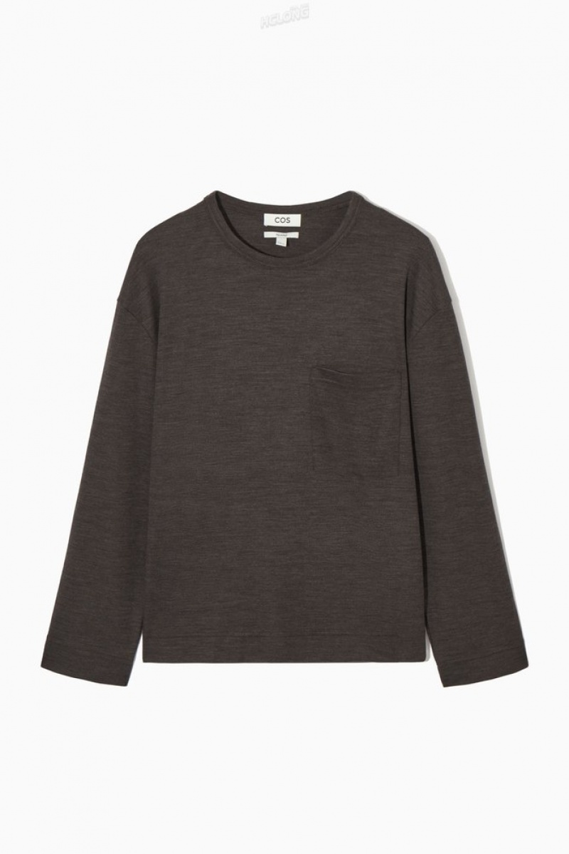 Dark Brown MéLange COS Wool-Blend Long-Sleeved T-Shirt T-shirts | 715963-NXE