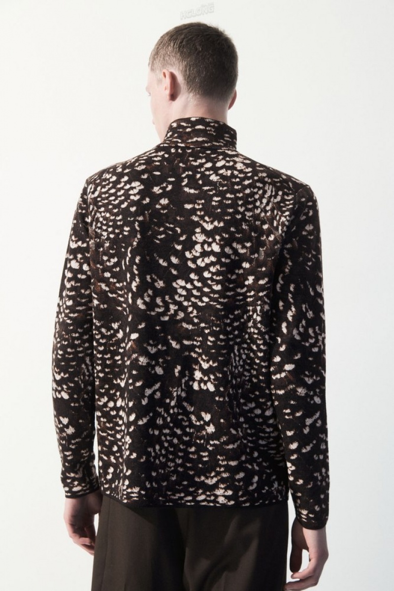 Dark Brown / Feather Print COS The Feather-Jacquard Jumper Sweaters & Cardigans | 760983-QPS