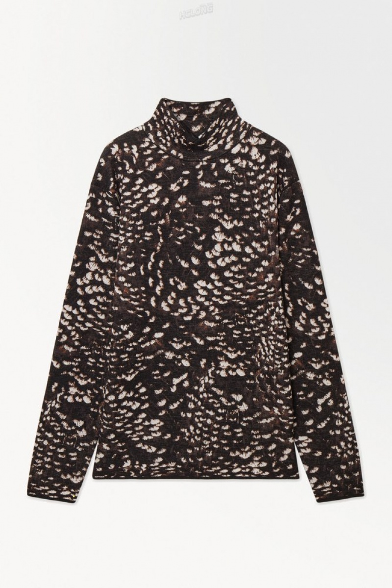 Dark Brown / Feather Print COS The Feather-Jacquard Jumper Sweaters & Cardigans | 760983-QPS