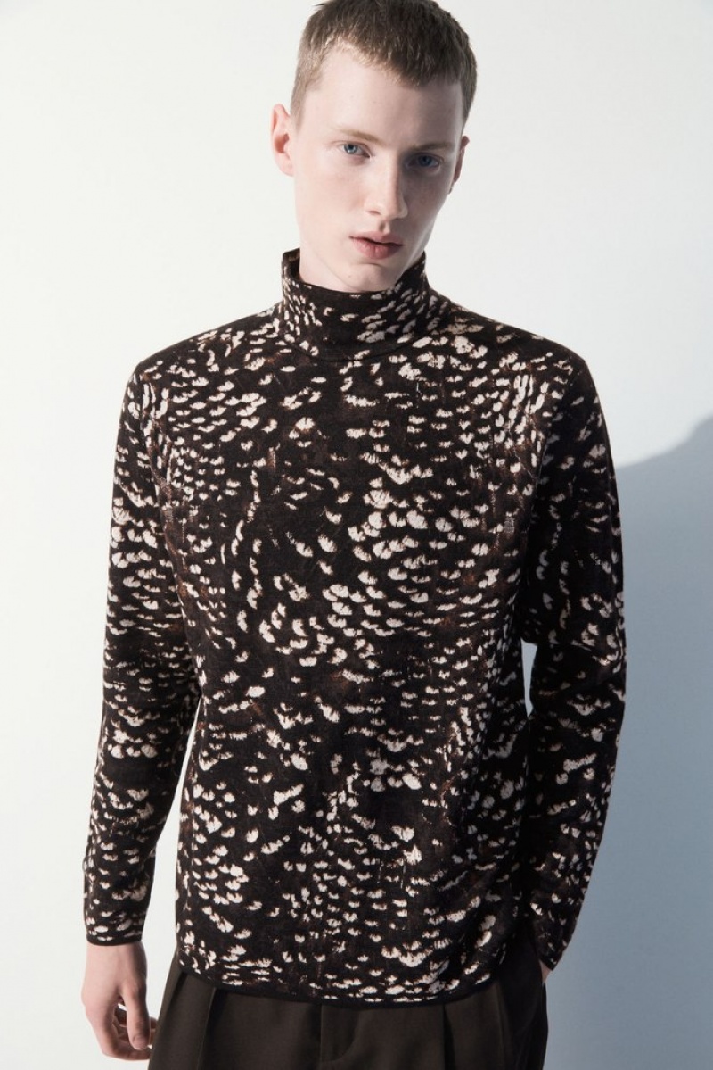 Dark Brown / Feather Print COS The Feather-Jacquard Jumper Sweaters & Cardigans | 105678-IGO