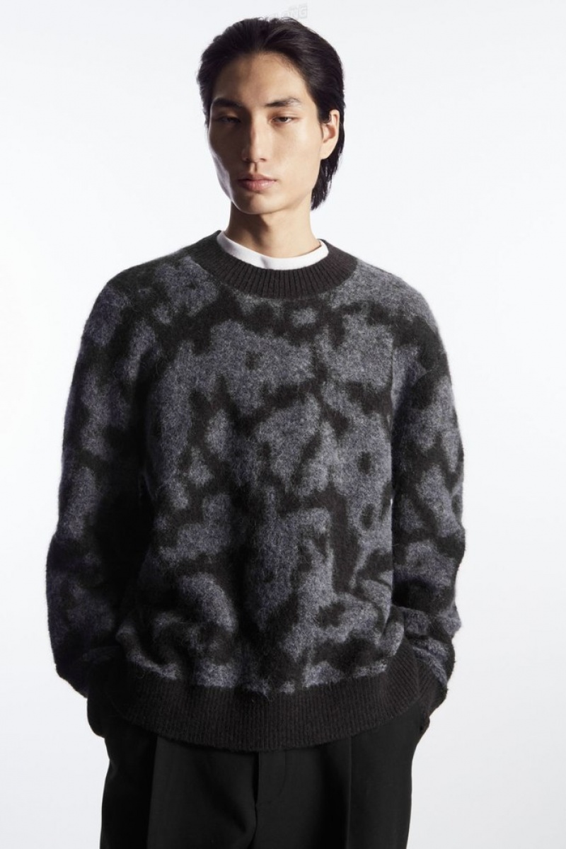 Dark Brown / Grey COS Animal-Jacquard Alpaca-Blend Jumper Sweaters & Cardigans | 670342-DOY