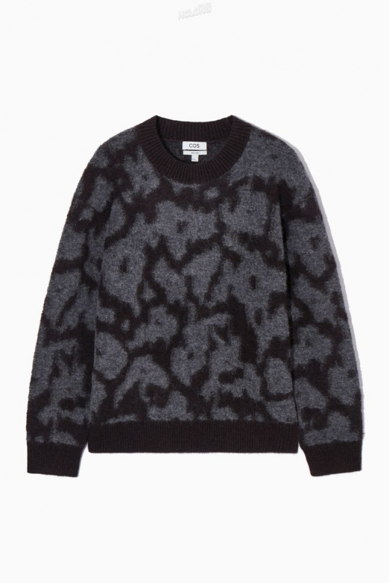 Dark Brown / Grey COS Animal-Jacquard Alpaca-Blend Jumper Sweaters & Cardigans | 670342-DOY