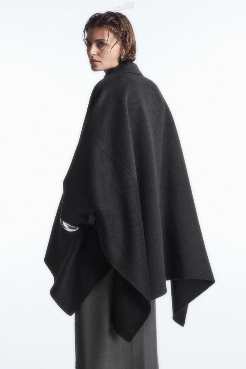 Dark Gray COS Double-Faced Wool Cape Coats & Jackets | 590437-PZM