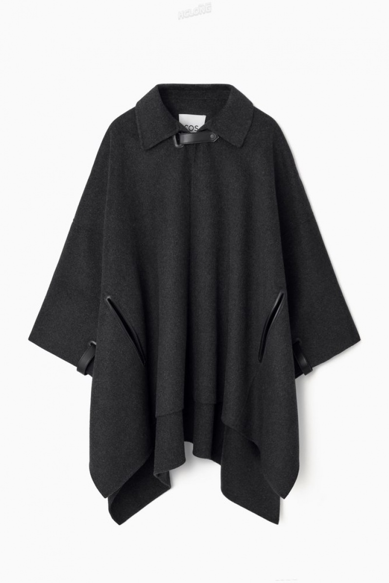 Dark Gray COS Double-Faced Wool Cape Coats & Jackets | 590437-PZM