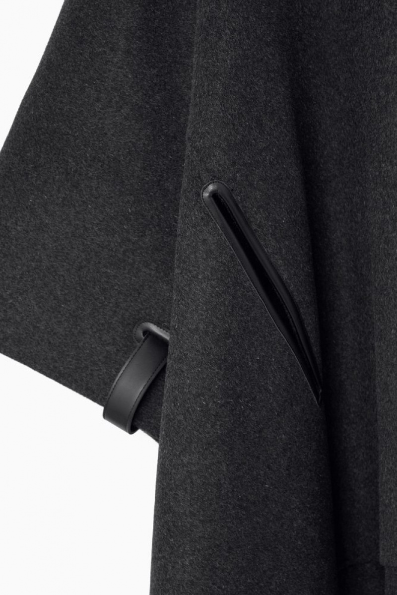 Dark Gray COS Double-Faced Wool Cape Coats & Jackets | 590437-PZM