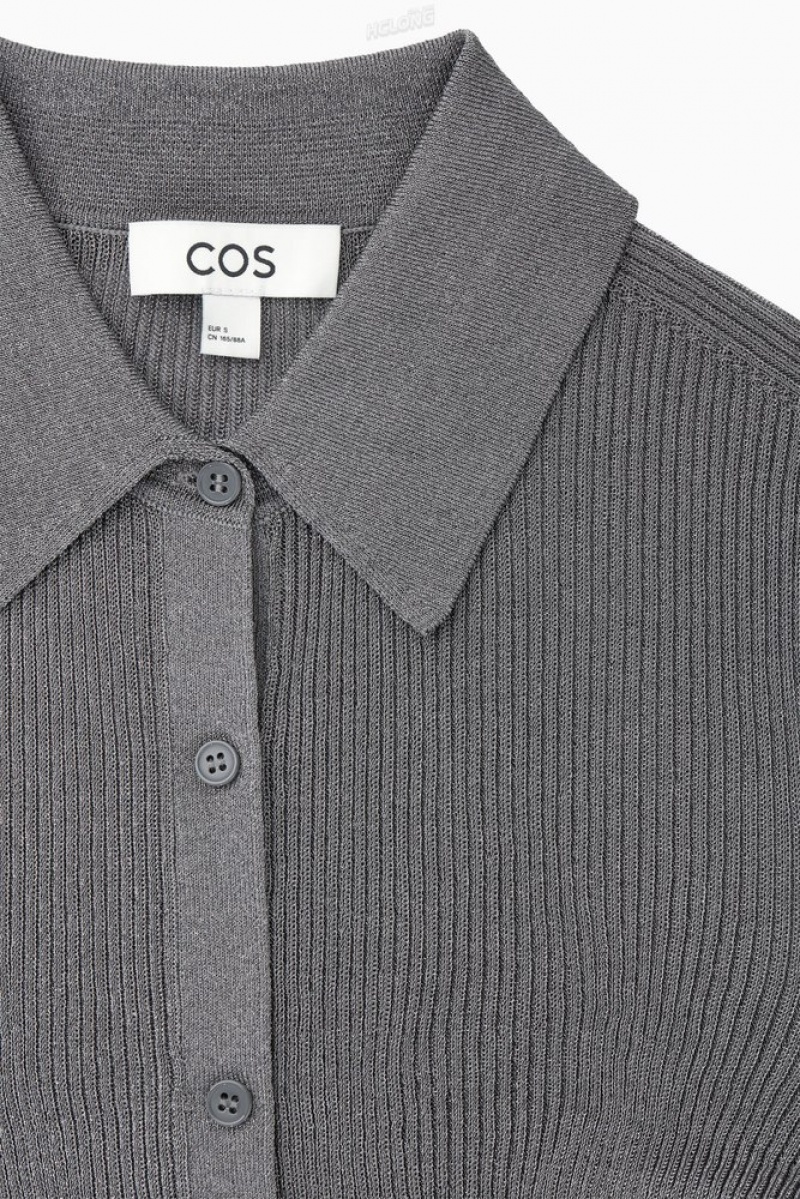 Dark Gray COS Sparkly Ribbed-Knit Shirt Sweaters & Cardigans | 280341-YXF