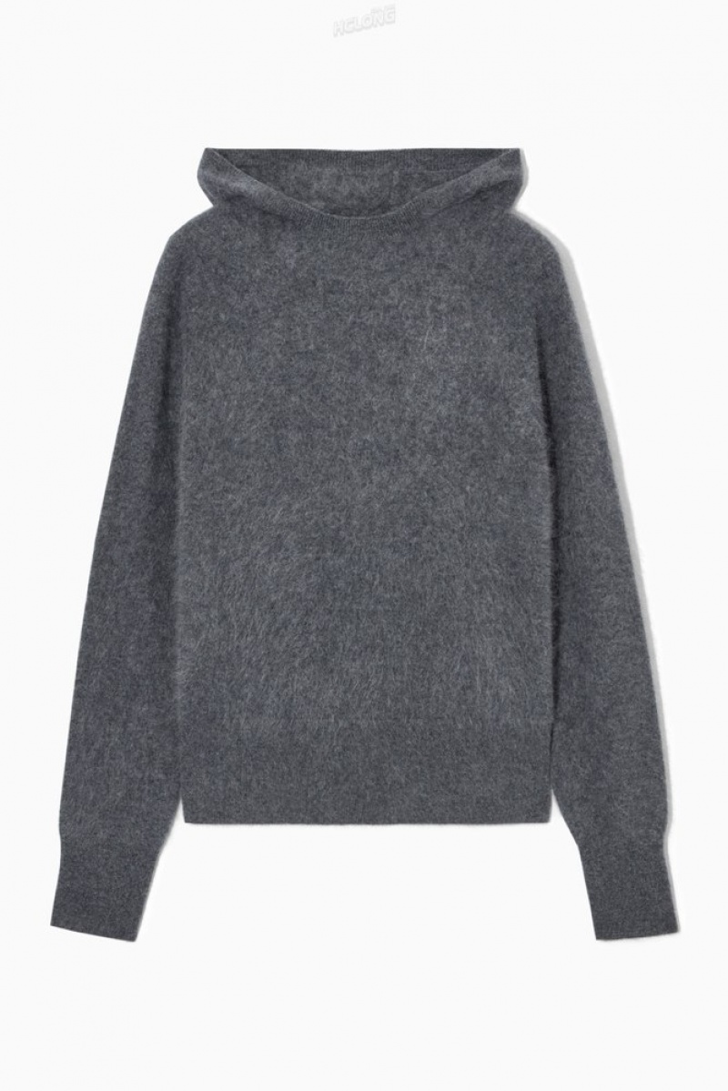 Dark Gray COS Textured Pure Cashmere Hoodie Sweaters & Cardigans | 190472-PQR