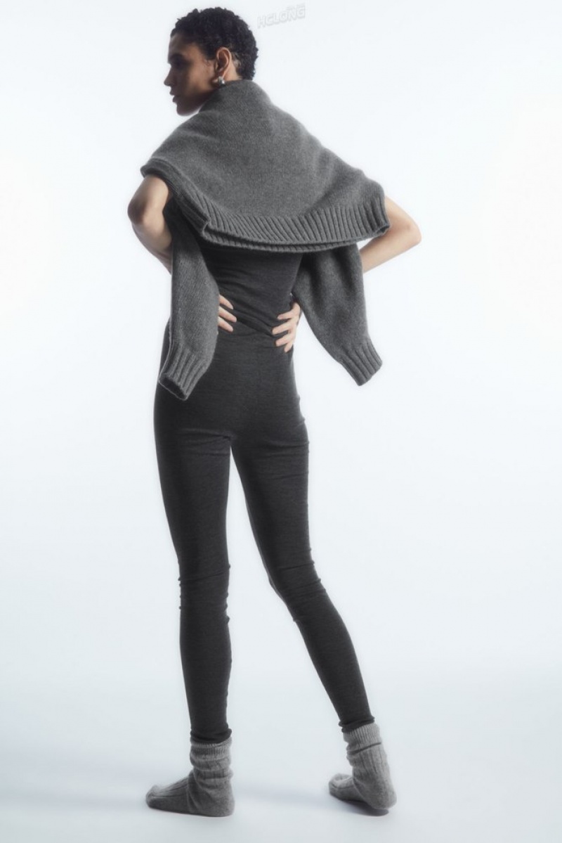 Dark Gray Melange COS Merino Wool Leggings Sweaters & Cardigans | 382609-NDQ