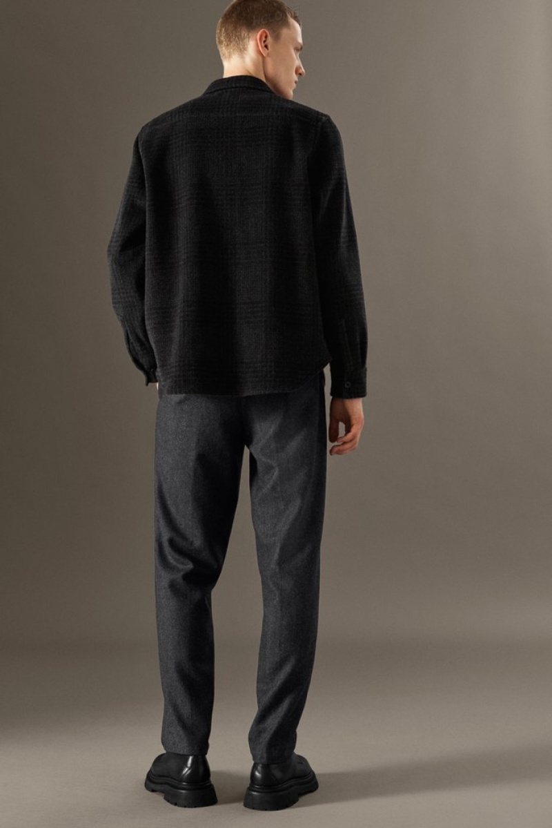 Dark Gray / Herringbone COS Herringbone Wool Pants - Straight Pants | 708394-WUO