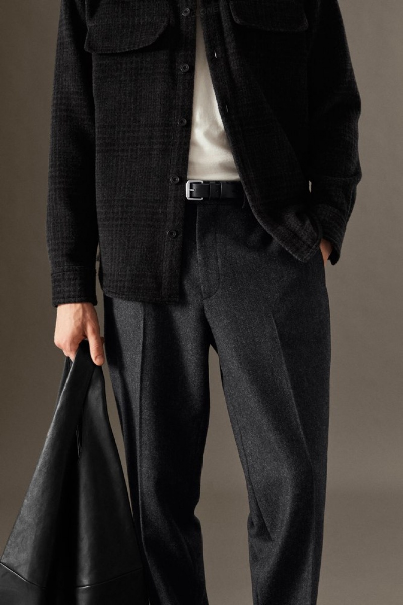 Dark Gray / Herringbone COS Herringbone Wool Pants - Straight Pants | 708394-WUO