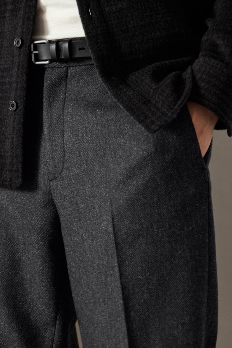 Dark Gray / Herringbone COS Herringbone Wool Pants - Straight Pants | 708394-WUO