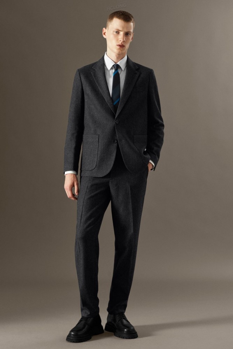 Dark Gray / Herringbone COS Herringbone Wool Blazer - Regular Blazers | 250689-VNS