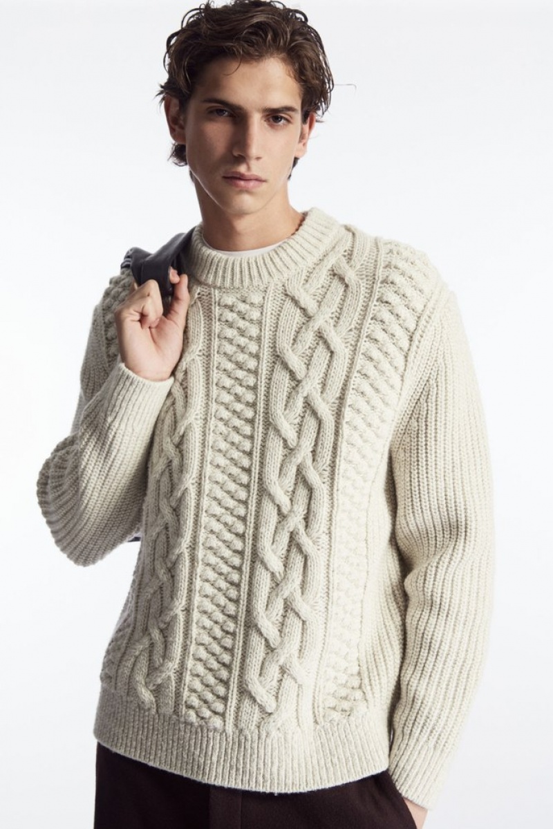 Dark Green COS Cable-Knit Wool Jumper Knitwear | 741325-XPI