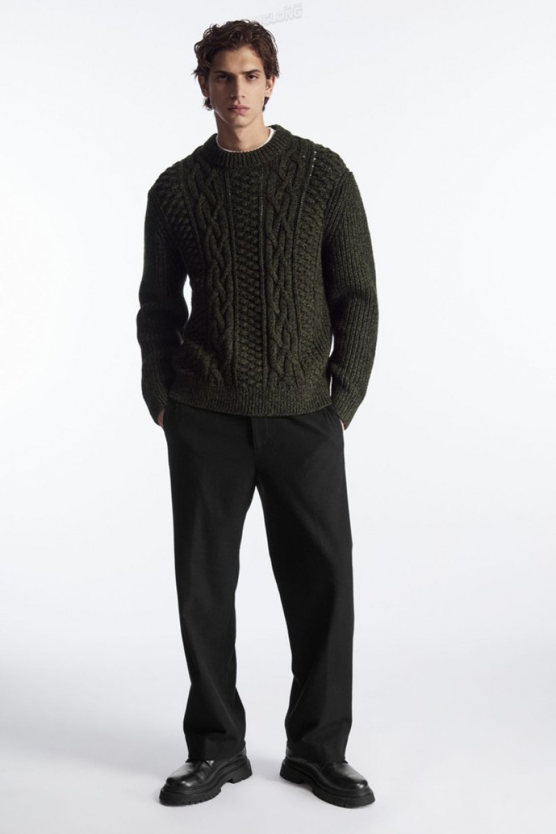 Dark Green COS Cable-Knit Wool Jumper Knitwear | 375180-QBY