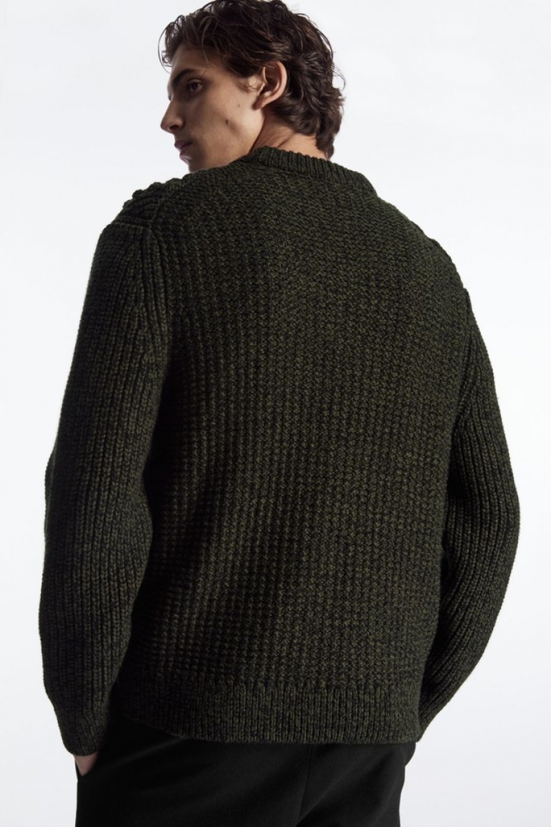 Dark Green COS Cable-Knit Wool Jumper Knitwear | 375180-QBY