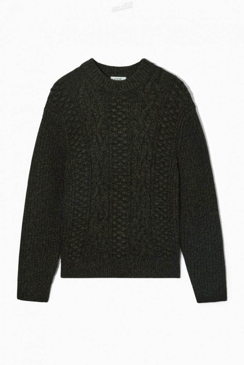 Dark Green COS Cable-Knit Wool Jumper Knitwear | 375180-QBY