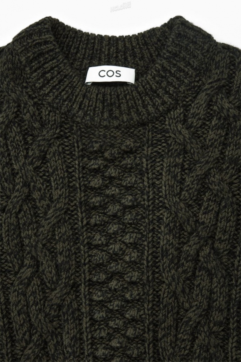 Dark Green COS Cable-Knit Wool Jumper Knitwear | 375180-QBY