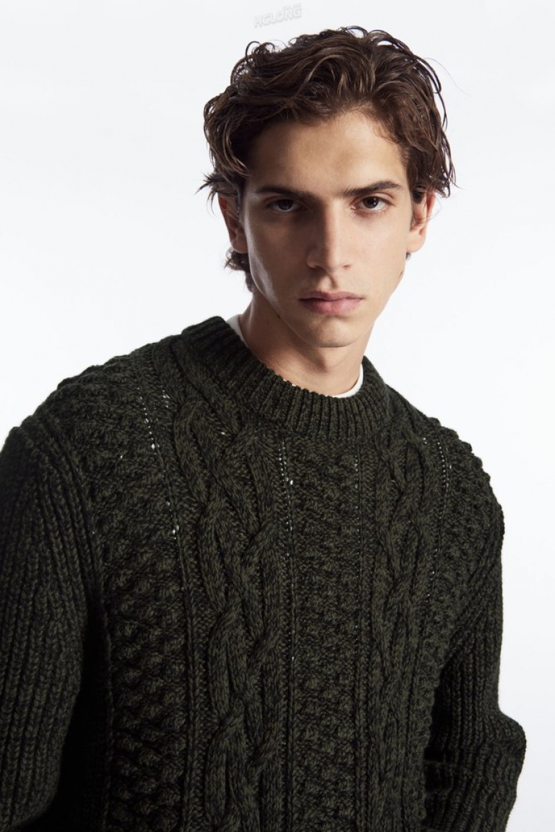 Dark Green COS Cable-Knit Wool Jumper Knitwear | 375180-QBY