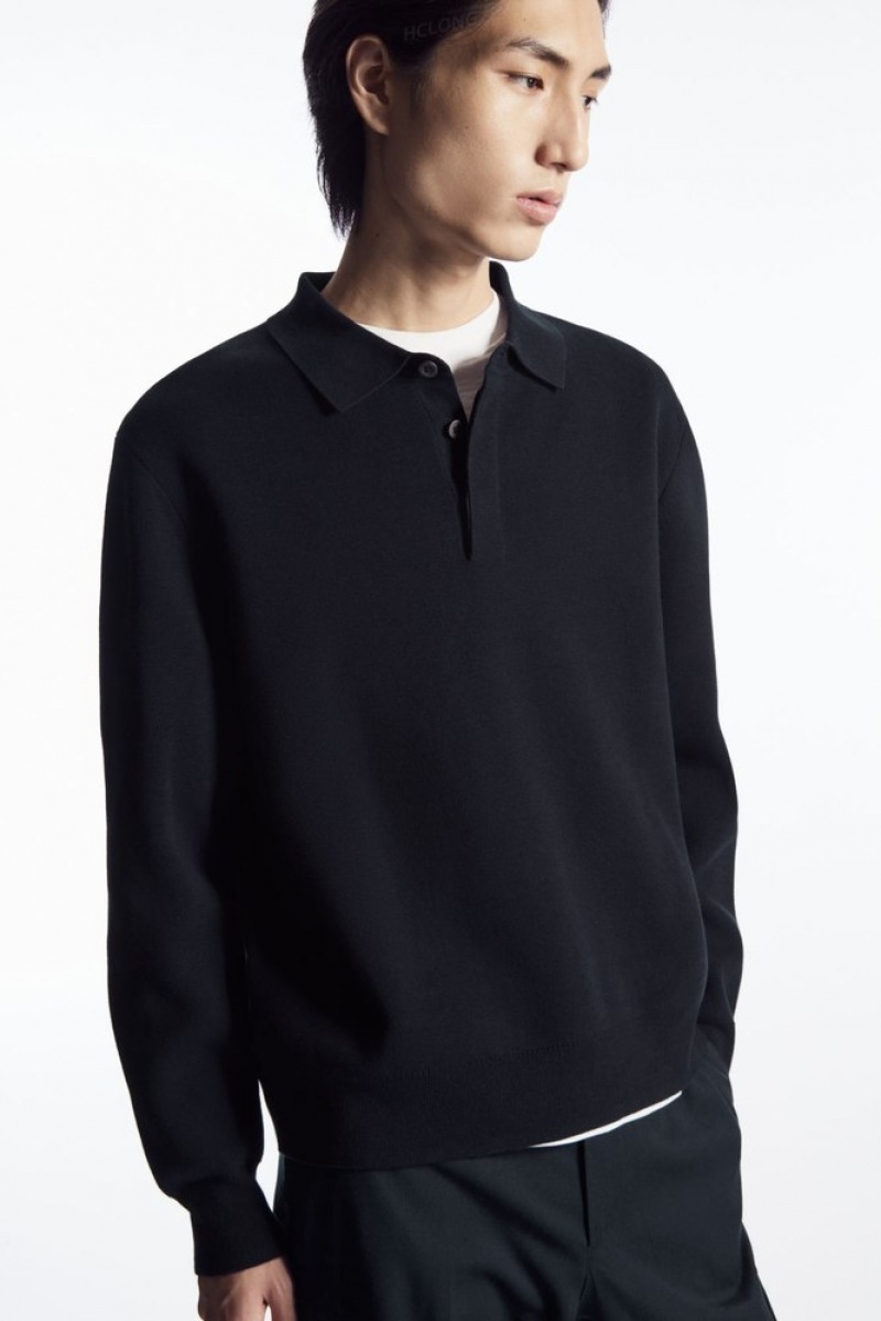 Dark Green COS Minimal Knitted Polo Shirt Knitwear | 269154-LWU