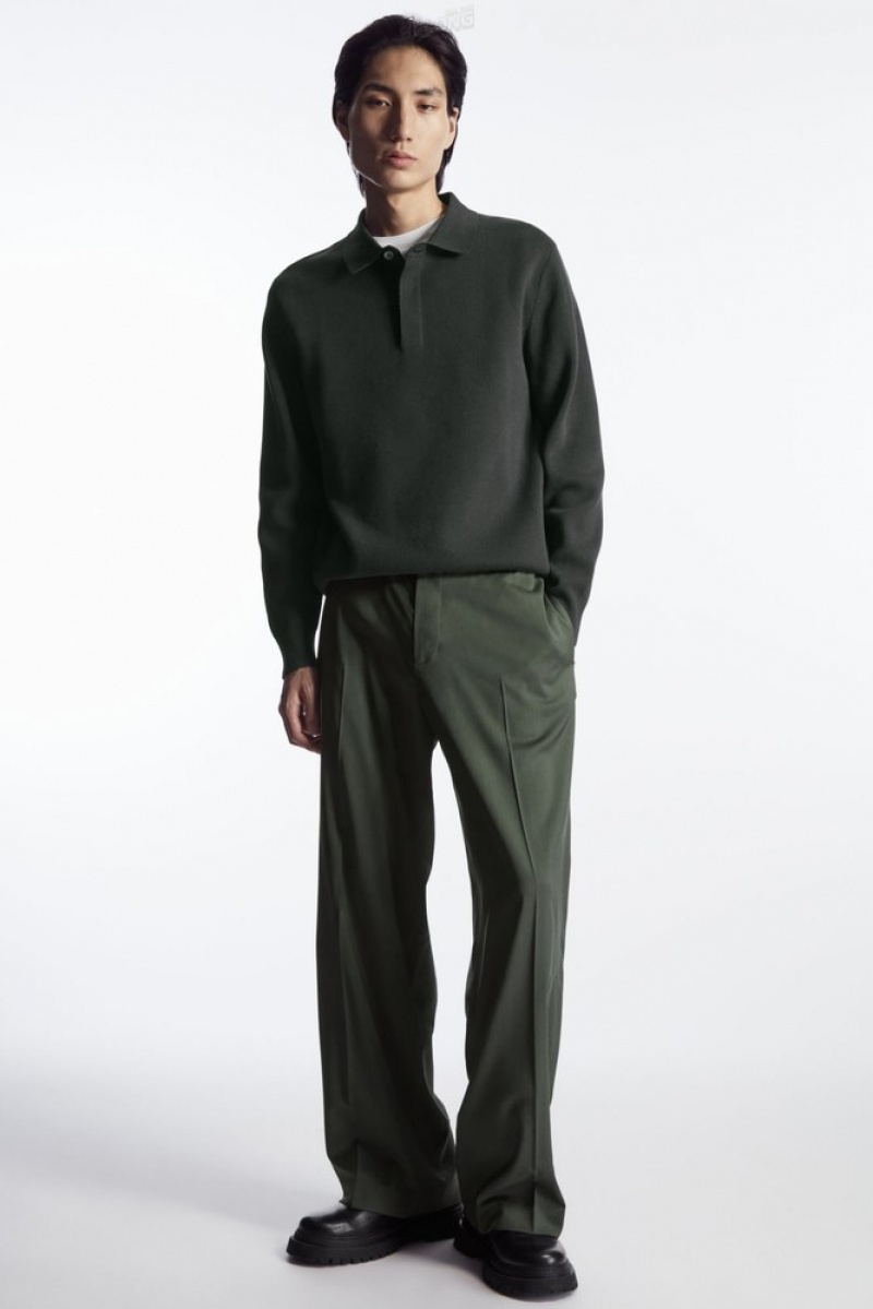 Dark Green COS Minimal Knitted Polo Shirt Knitwear | 271439-HBU