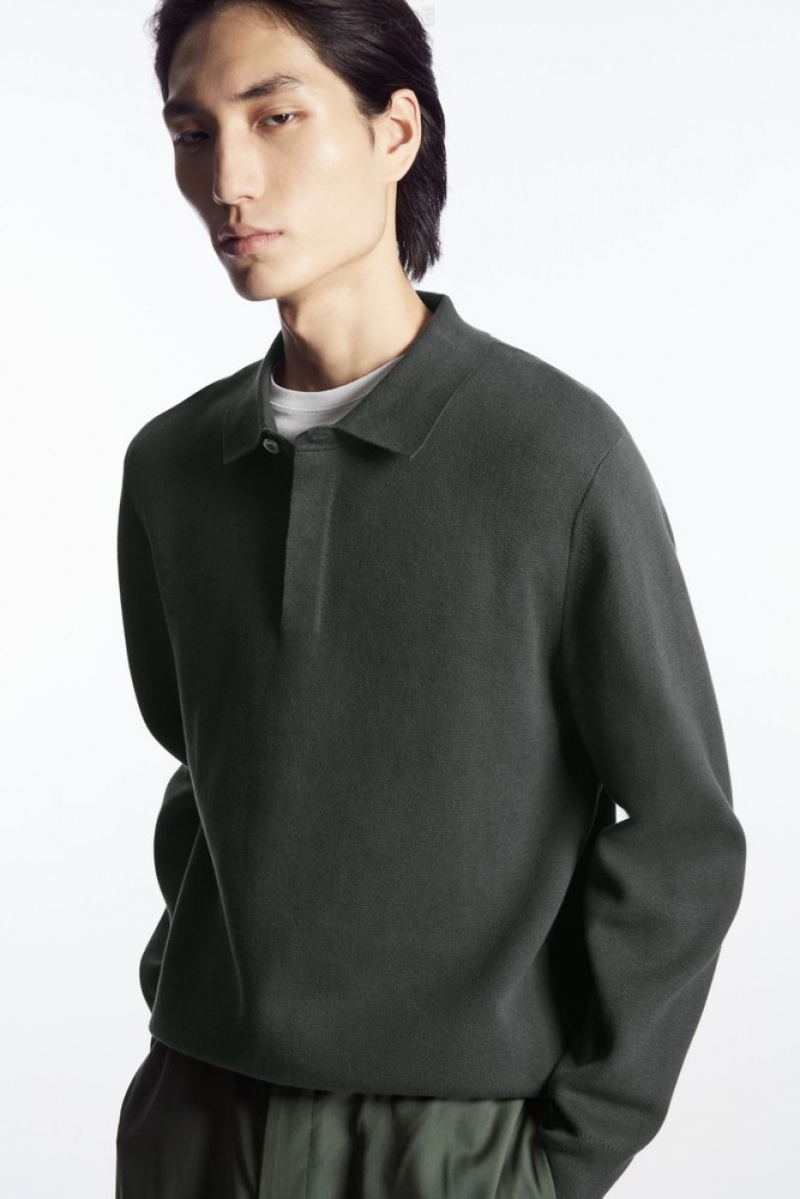 Dark Green COS Minimal Knitted Polo Shirt Knitwear | 271439-HBU