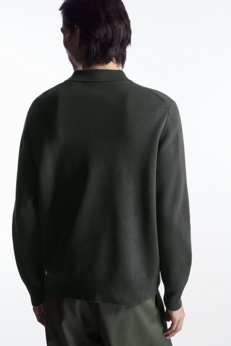 Dark Green COS Minimal Knitted Polo Shirt Knitwear | 271439-HBU