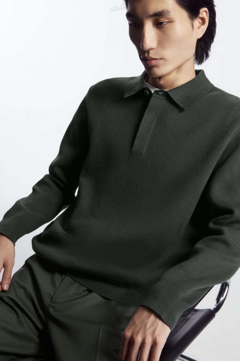 Dark Green COS Minimal Knitted Polo Shirt Knitwear | 271439-HBU