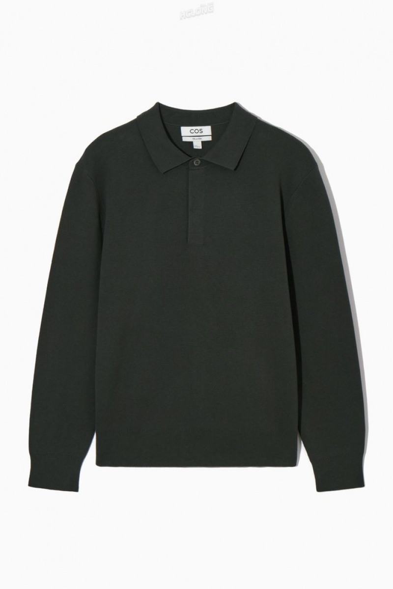 Dark Green COS Minimal Knitted Polo Shirt Knitwear | 271439-HBU