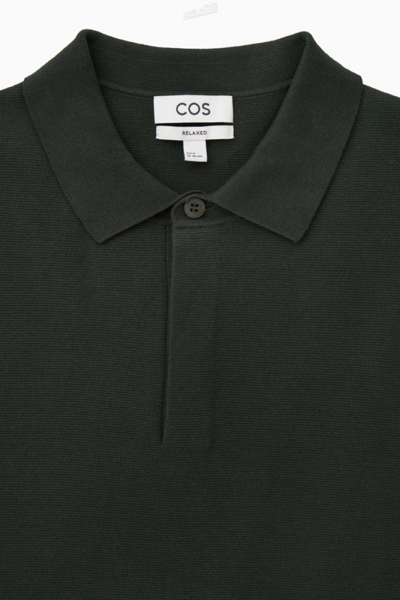 Dark Green COS Minimal Knitted Polo Shirt Knitwear | 271439-HBU