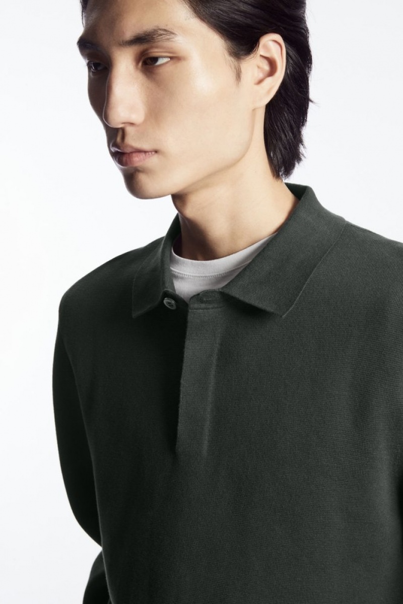 Dark Green COS Minimal Knitted Polo Shirt Knitwear | 271439-HBU