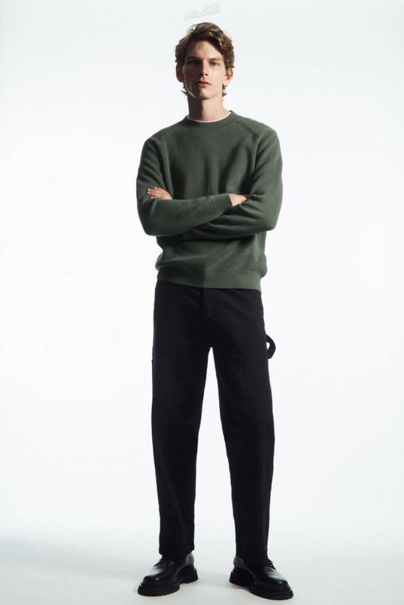 Dark Green COS Ribbed-Knit Jumper Knitwear | 120564-QMW