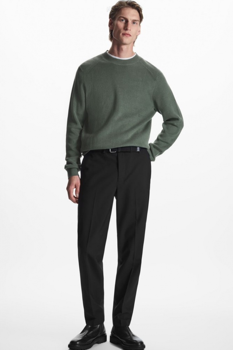 Dark Green COS Ribbed-Knit Jumper Knitwear | 120564-QMW