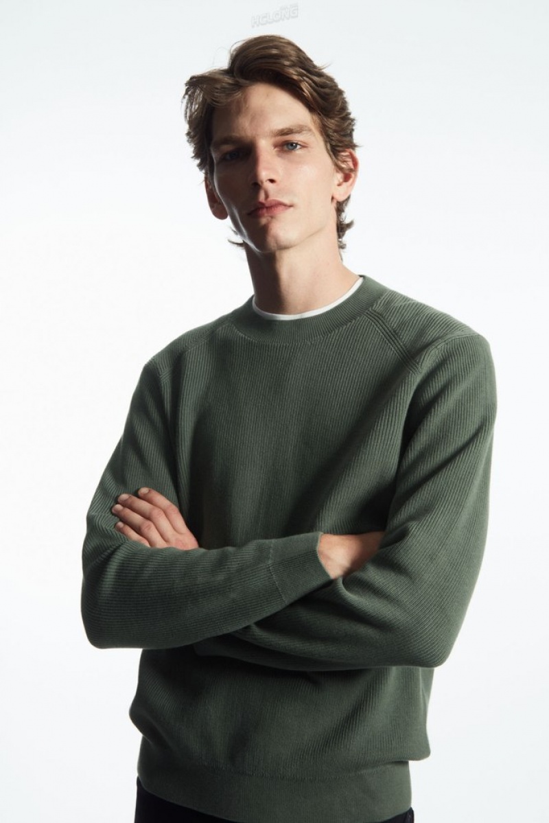 Dark Green COS Ribbed-Knit Jumper Knitwear | 120564-QMW