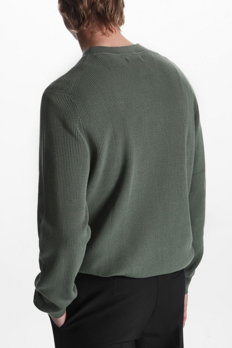 Dark Green COS Ribbed-Knit Jumper Knitwear | 120564-QMW